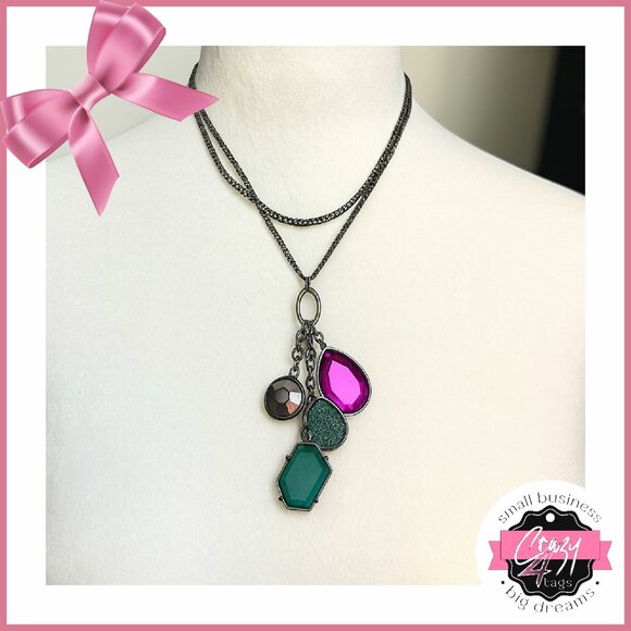 Black Steel & Rhinestones Necklace - Picture 1 of 9